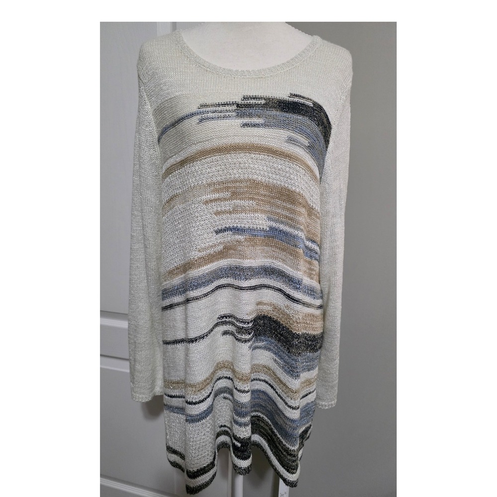 Catherines‎ Womens 0X Tunic Sweater Metallic Shimmer Abstract Striped Open Knit